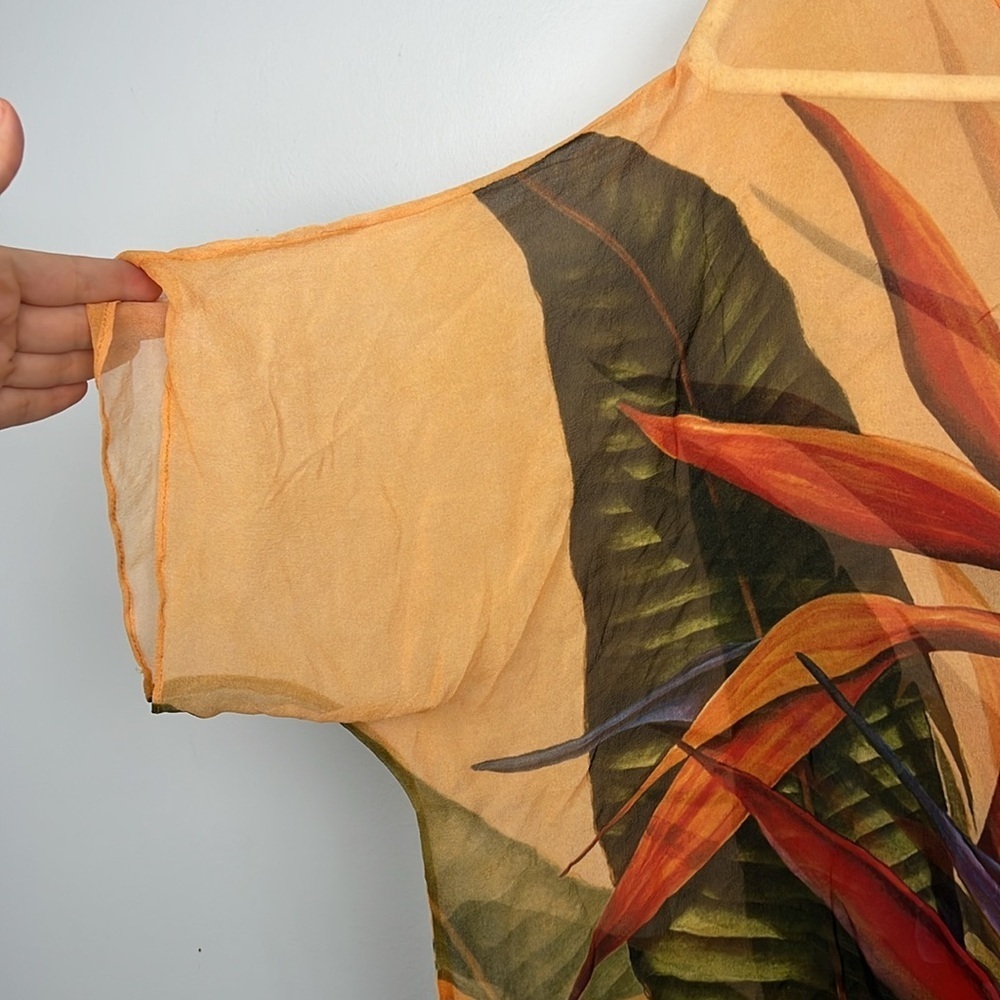 Soft Surroundings S/M pullover sheer bird of paradise side tie kaftan top - Picture 2 of 7